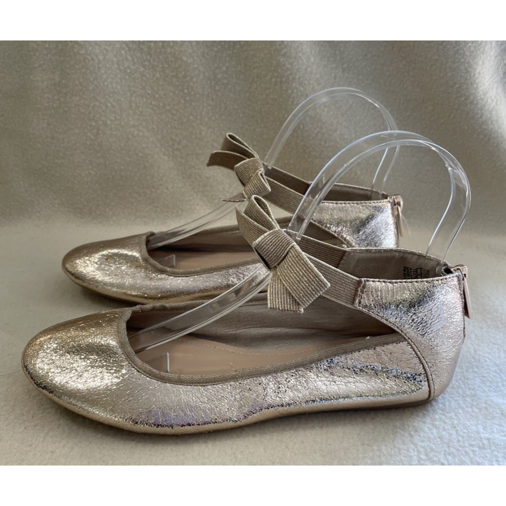 Kenneth Cole Rose Bow Metallic Ballet Flats Girls 4Y New Dress Party Sparkle Fun